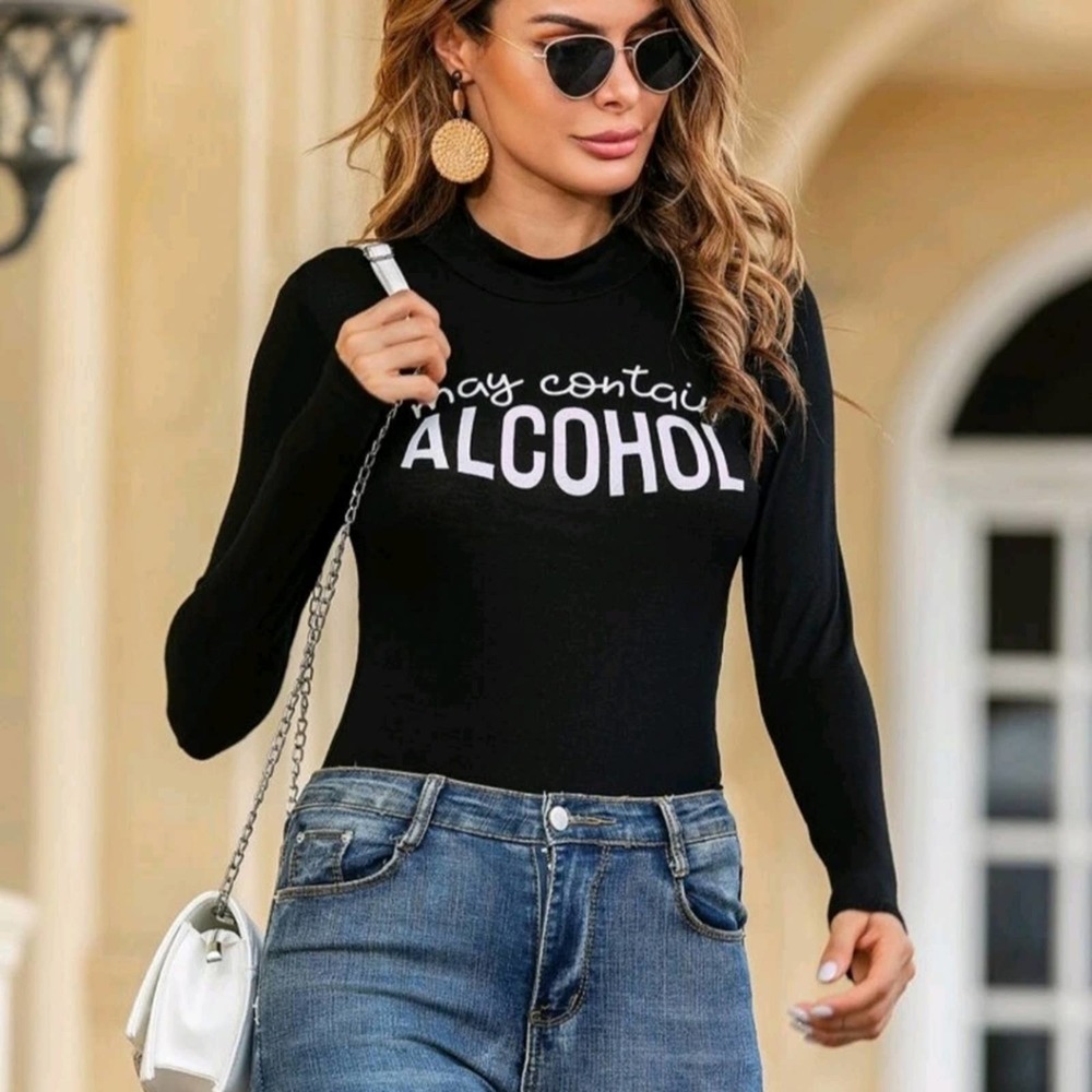 NEW May Contain Alcohol Graphic  Long Sleeve Black